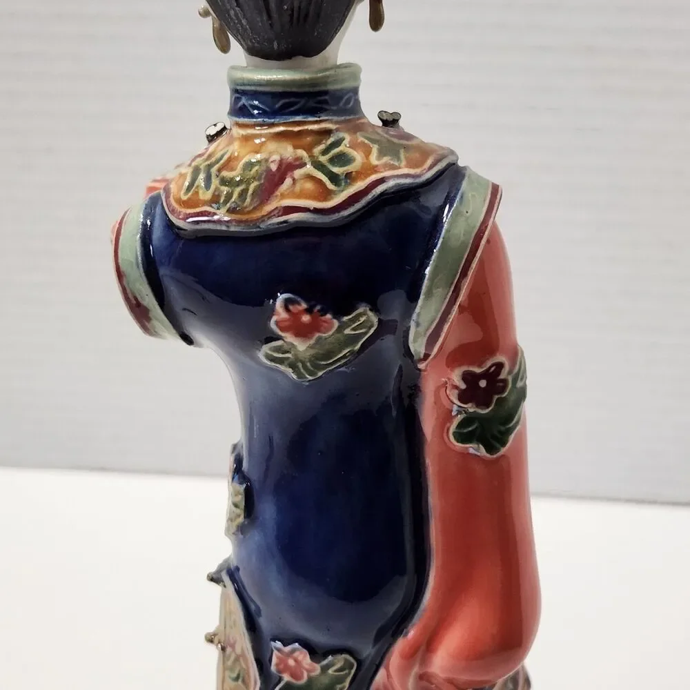 Shiwan Chinese Porcelain Standing Court Lady Figurine Reading Book Scroll EUC